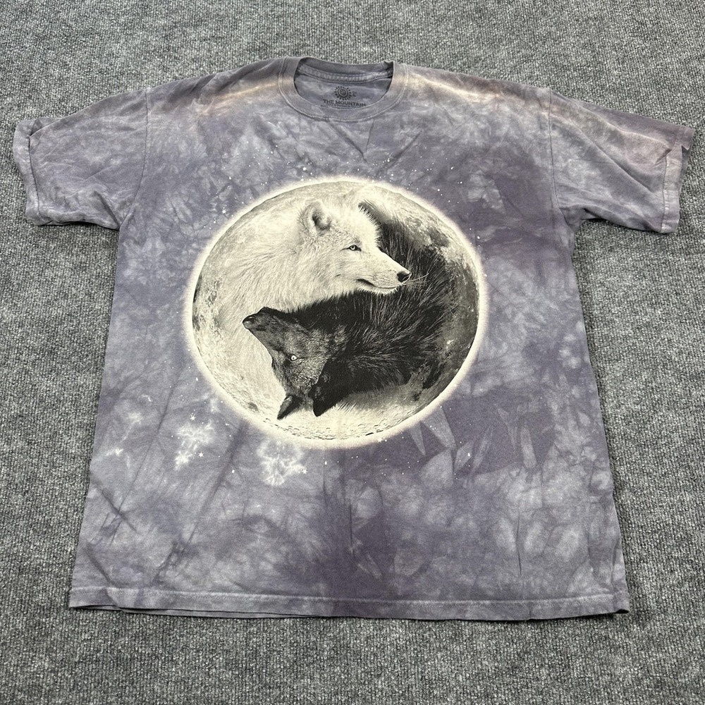 The Mountain Shirt Mens Large Gray Wolves Moon Nature Graphic Tie Dye Tee